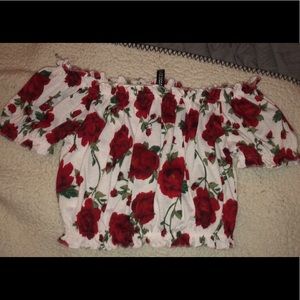 a cropped off the shoulder top